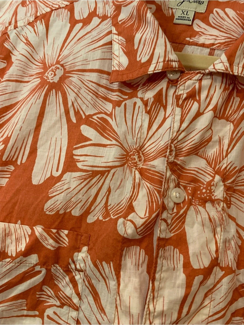 J.Crew Orange Floral Hawaiian Camp Shirt Men’s XL Resort Aloha